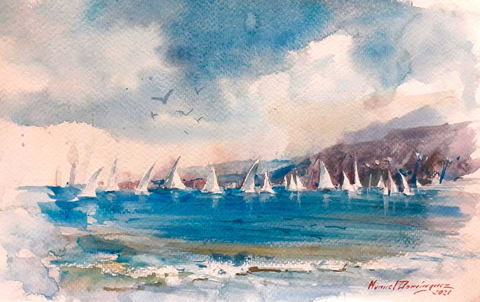 Watercolor 53-sailboat regatta