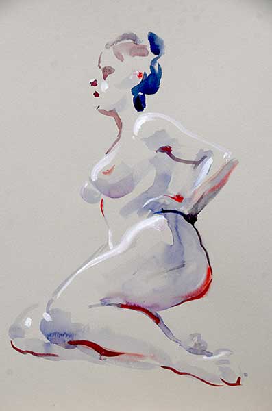 Female nude in watercolor