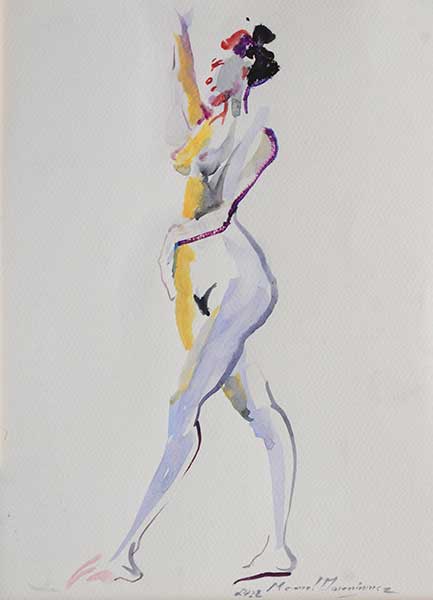 Female nude in watercolor