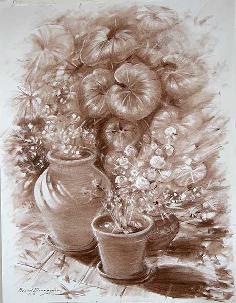 Pots-drawing to sepia of Manuel Domínguez