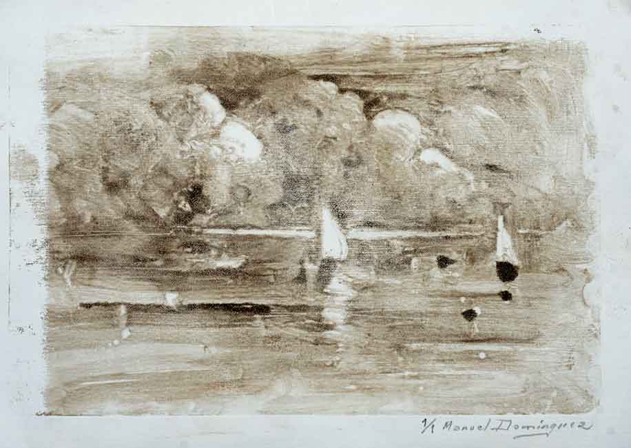 Monotype. Engraving. Sky and sea.  20x15 cm