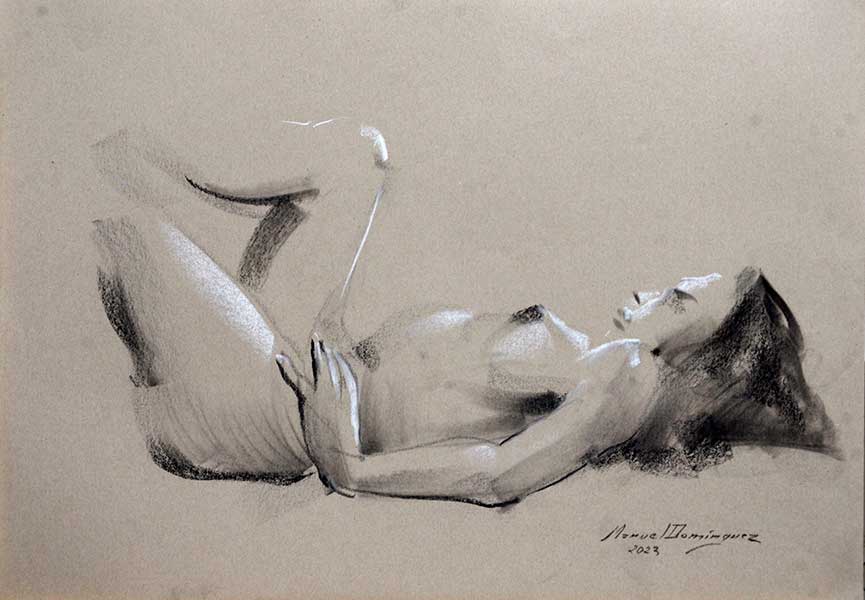 Desnudo., dibujo a carboncillo de Manuel Domínguez