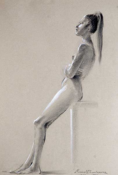 Desnudo femenino dibujo a carboncillo de Manuel Domínguez