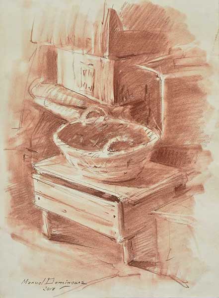 Basket in the chest. Drawing by Manuel Dominguez