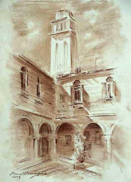 Venecia-Iglesia de San Pietro-dibujo a sepia de Manuel Domínguez