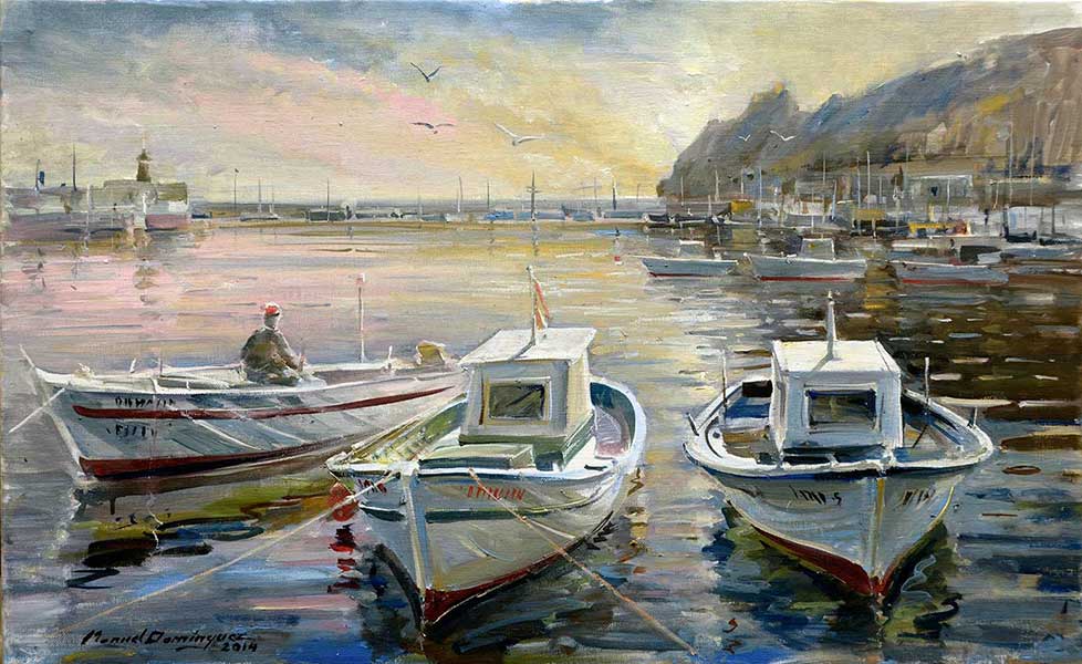  Barcos pintura al óleo de Manuel Domínguez