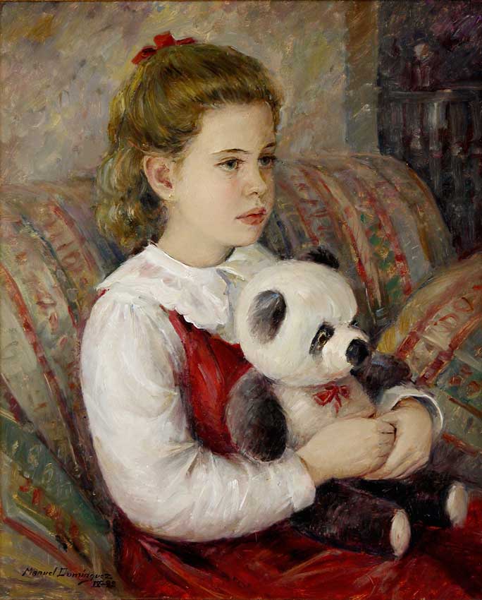 Retrato al oleo 9. Blanca  con su osito. Retrato al óleo por el pintor  Manuel Domínguez