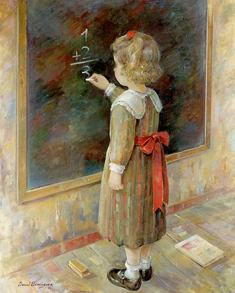 La niña en la pizarra, pintura al óleo de Manuel Domínguez
