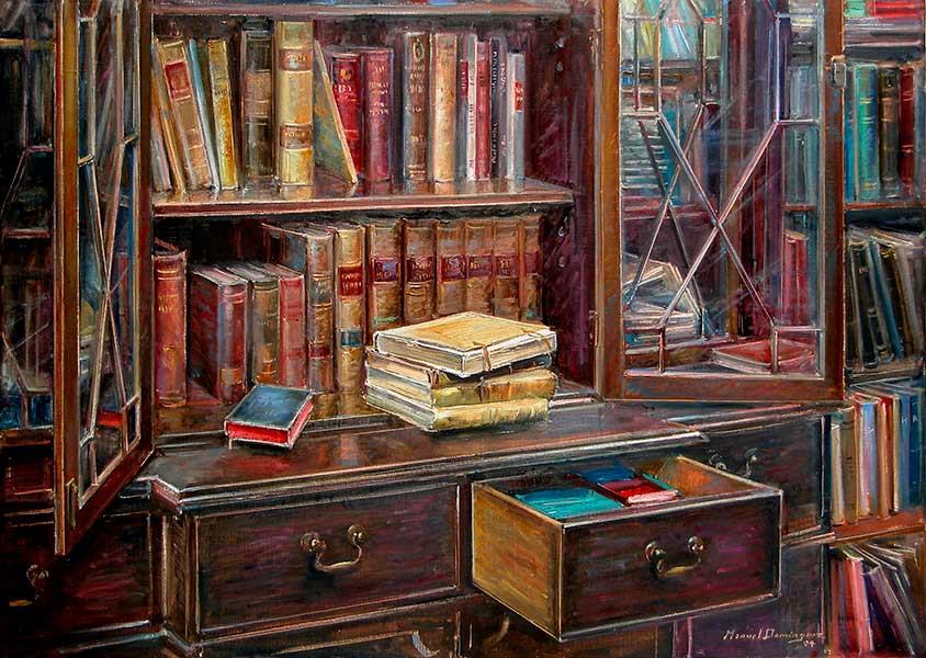 La Biblioteca, pintura al óleo de Manuel Domínguez